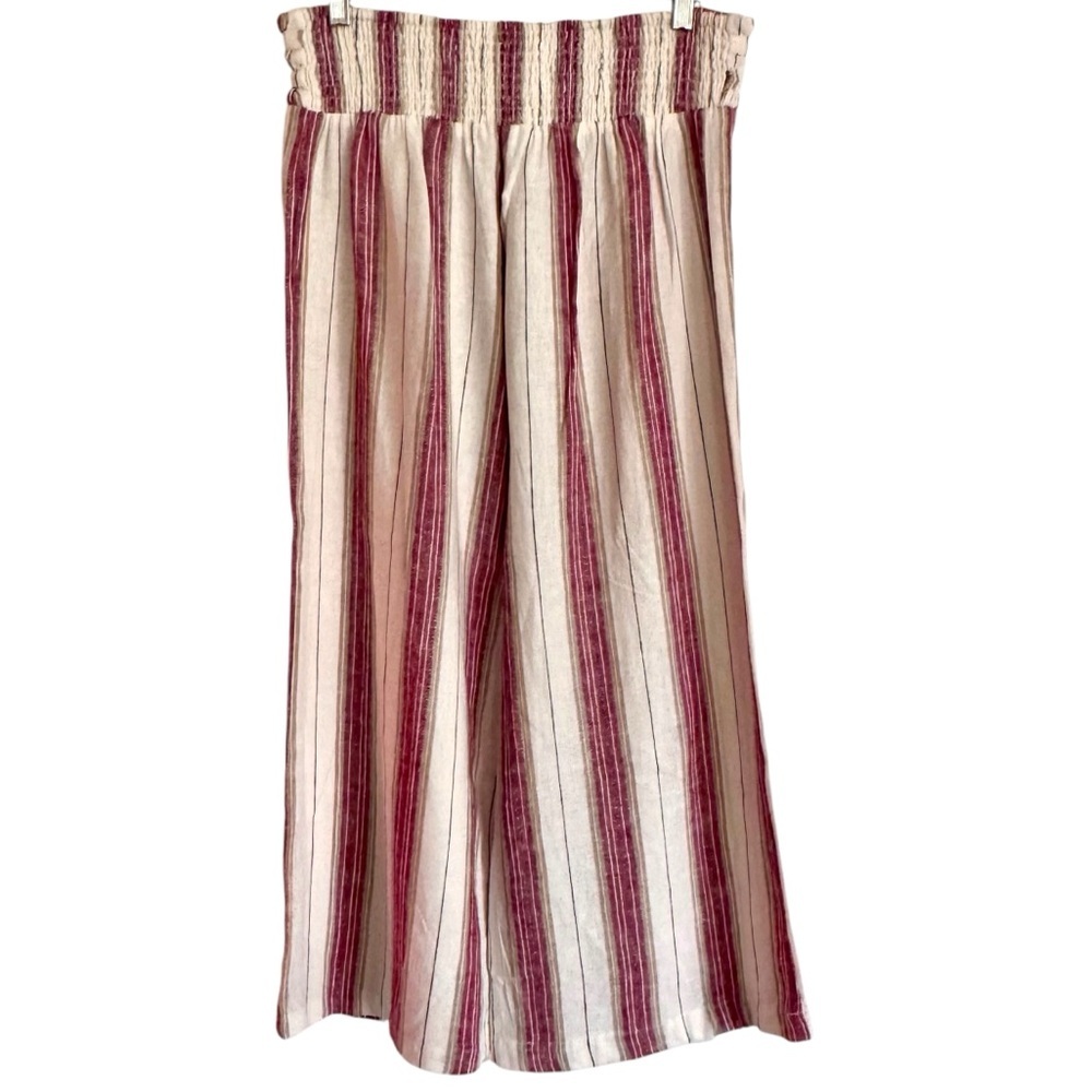 Indigo Rein Size L Red-Tan-Cream Linen Blend Cropped High Waist Wide Leg Pants - Picture 3 of 4